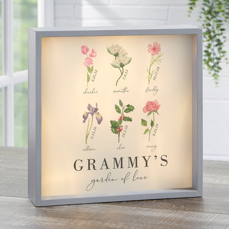 Custom Birth Month Flower Personalized LED Light Shadow Box For Family Lighting