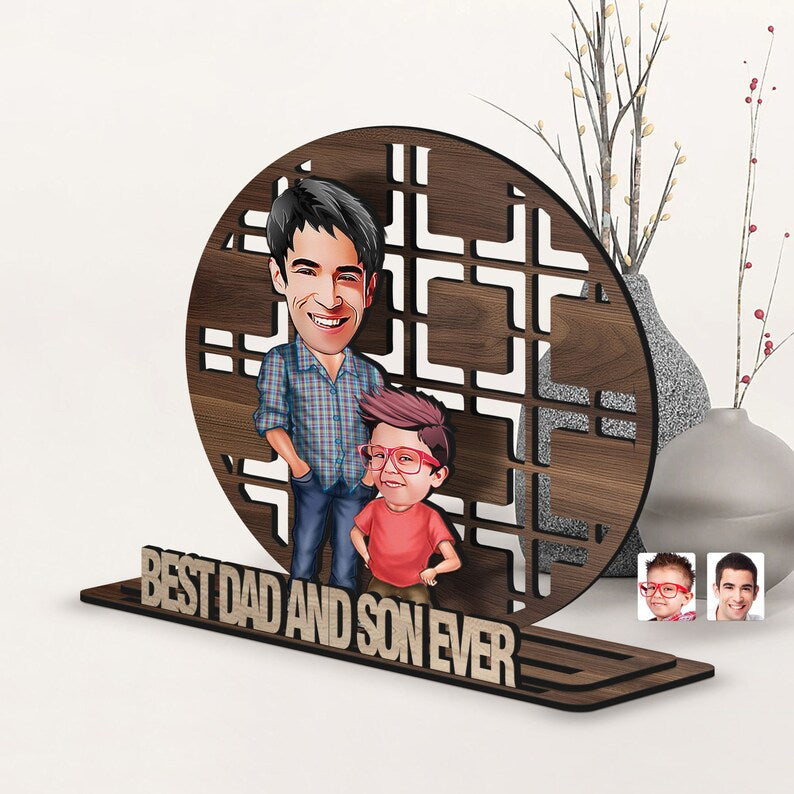 Personalized 3D Wooden Cartoon Father's Day Figurine Trinket, Custom Caricature Portrait, Style 5