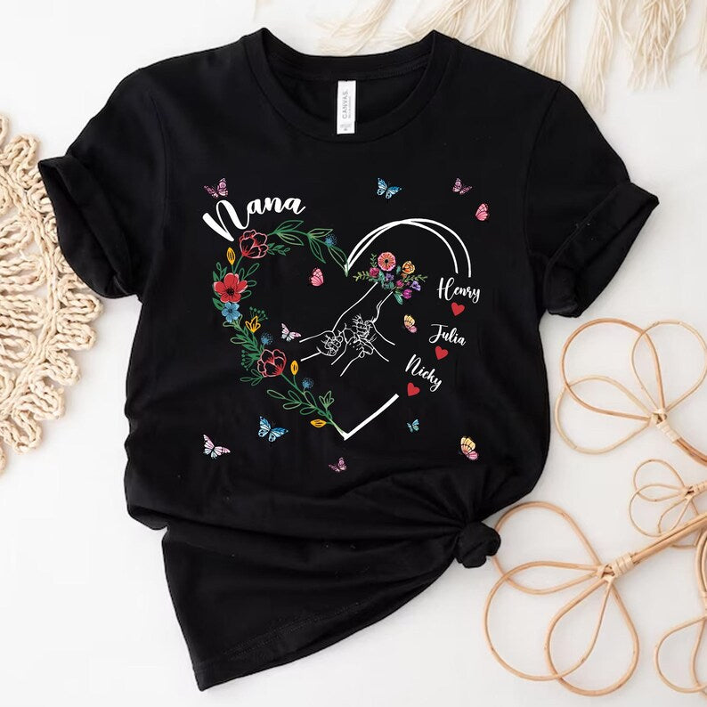 Custom Holding Kid Hands Floral Mom Heart Shirt Mothers Day Gift