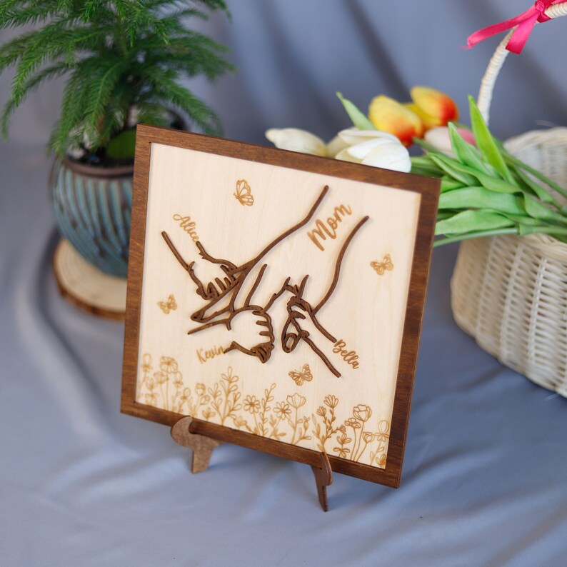 Custom Holding Kids Hands Wooden Sign For Mothers Day Gift For Mom Gift