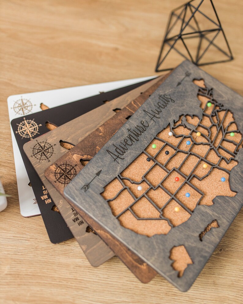 Push Pin USA Map Travel Map For Couples Gift, Wooden Map Of United States One Year Anniversary Gift