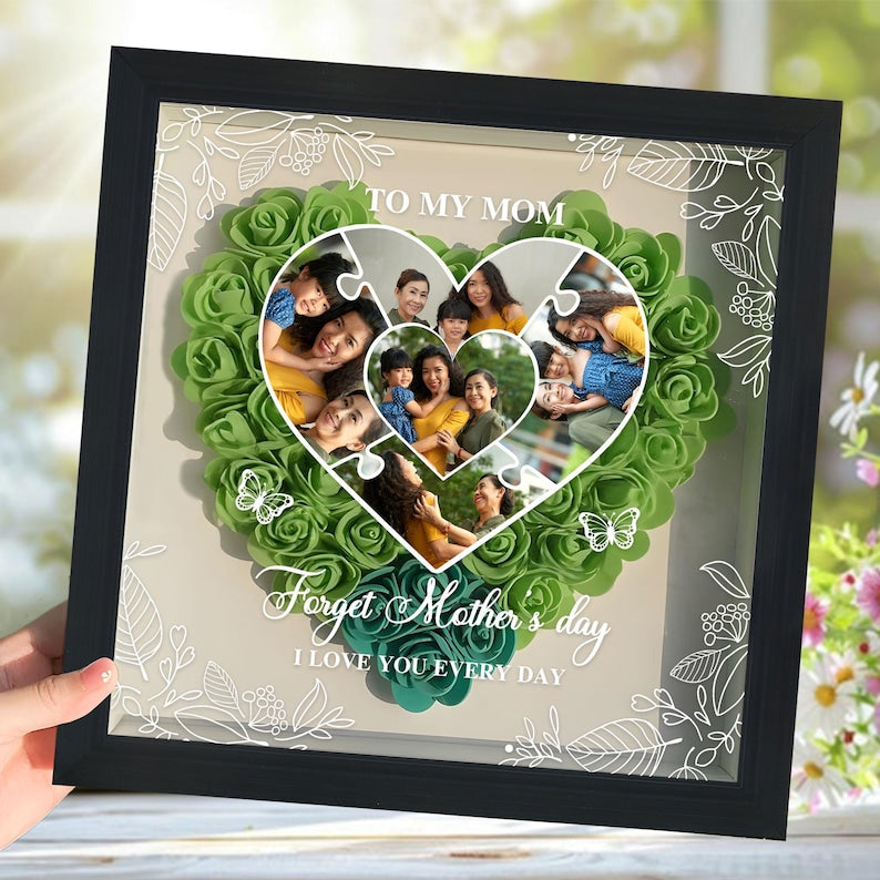 Custom Photo Mom And Kid Flower Shadow Box Keepsake