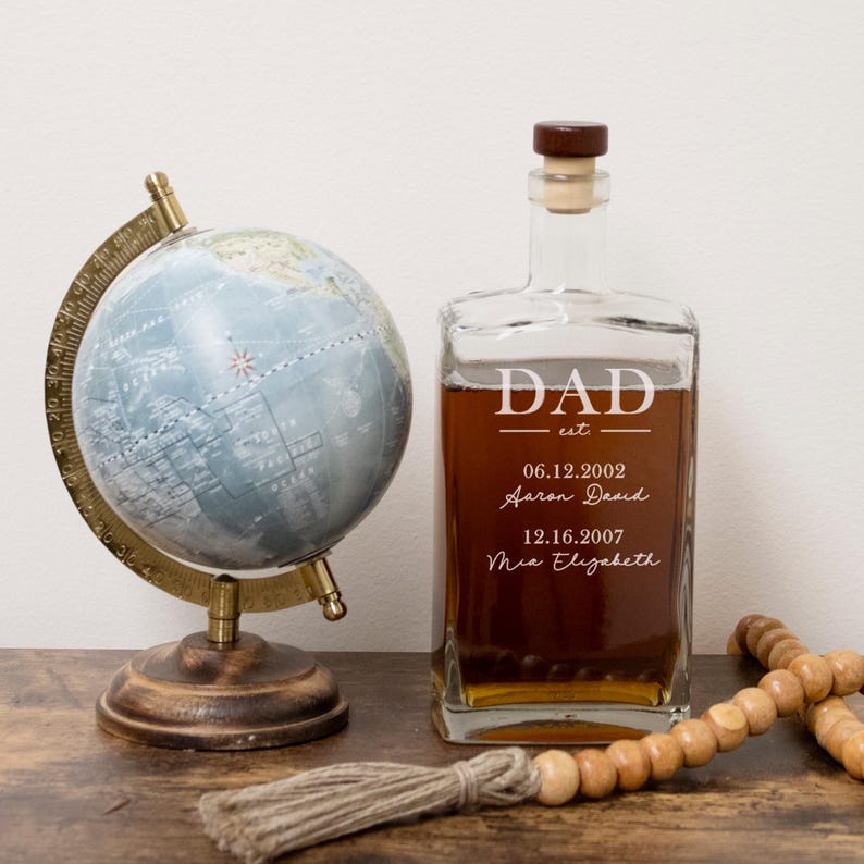 Custom Dad Est Kids Names Whiskey Decanter Fathers Day Gift For Dad 2025