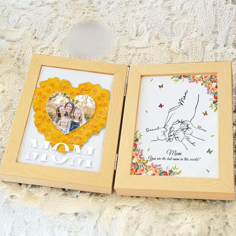 Custom Photo Mom With Kid Names Flowers Frame