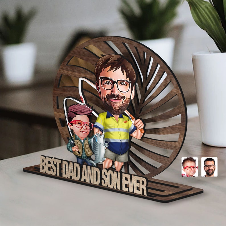 Personalized 3D Wooden Cartoon Father's Day Figurine Trinket, Custom Caricature Portrait, Style 8