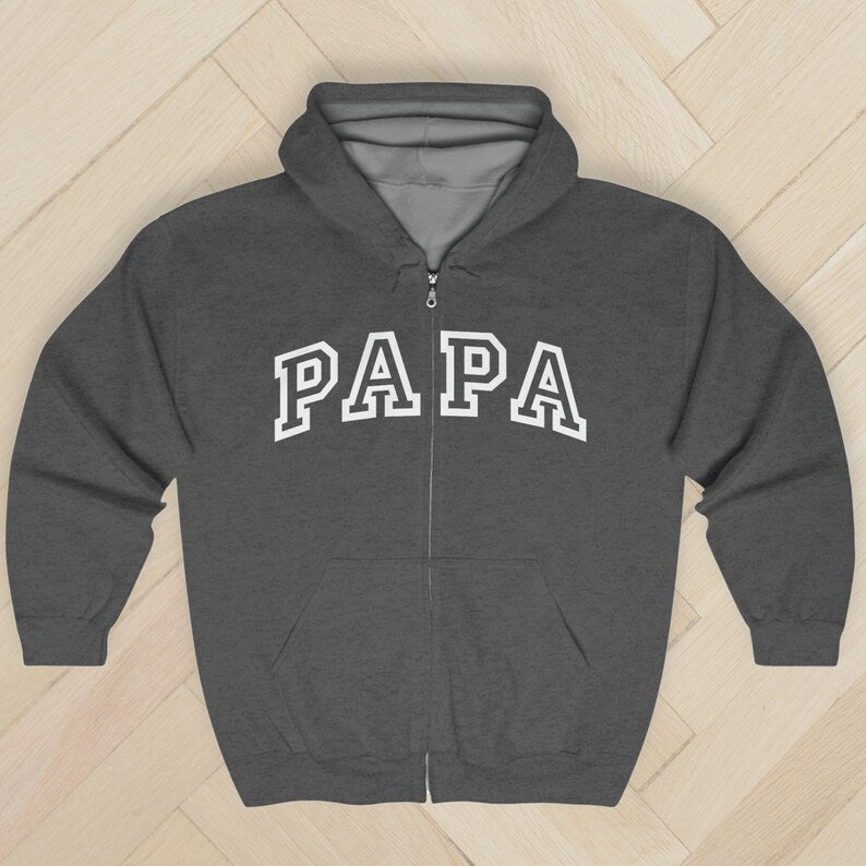 Varsity Papa Full Zip Up Hoodie, Grandpa Papa Collegiate Zip-up Sweatshirt