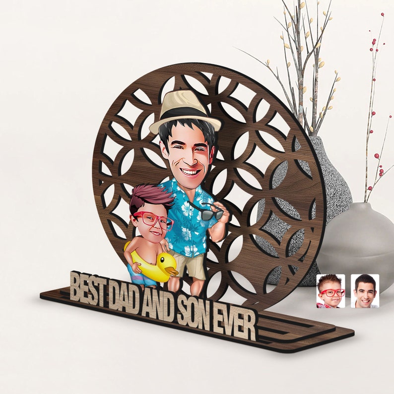 Personalized 3D Wooden Cartoon Father's Day Figurine Trinket, Custom Caricature Portrait, Style 10