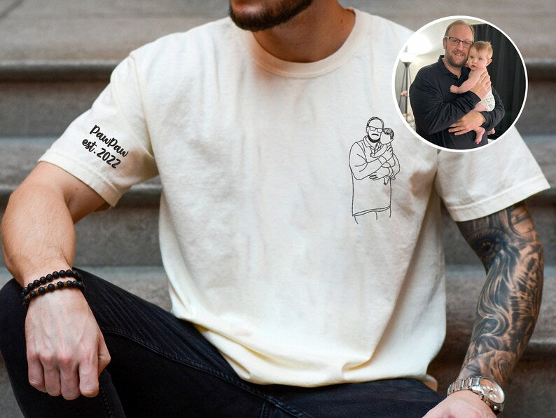 Dad Portrait Embroidered Shirt From Photo,Custom Photo Sweatshirt For Dad