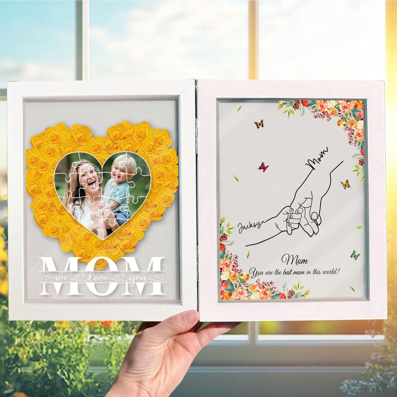 Custom Photo Mom With Kid Names Flowers Frame