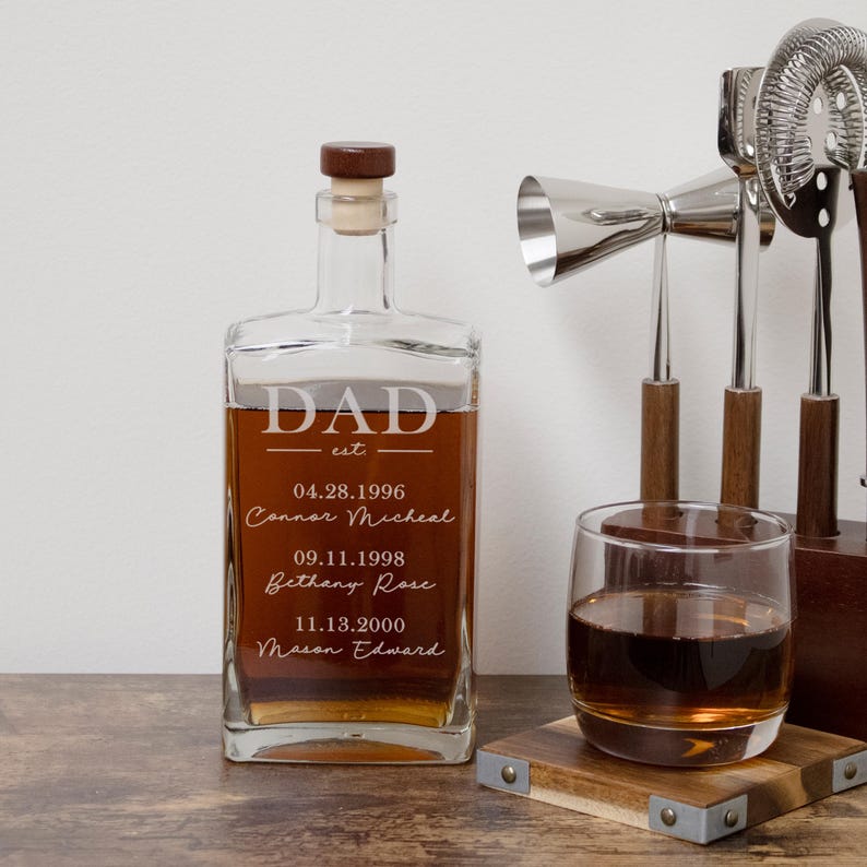 Custom Dad Est Kids Names Whiskey Decanter Fathers Day Gift For Dad 2025