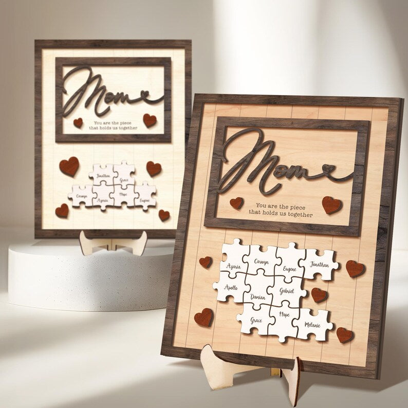 Custom You Are The Piece That Holds Us Together Wooden Family Name Puzzle Plaque For Mother's Day Gift