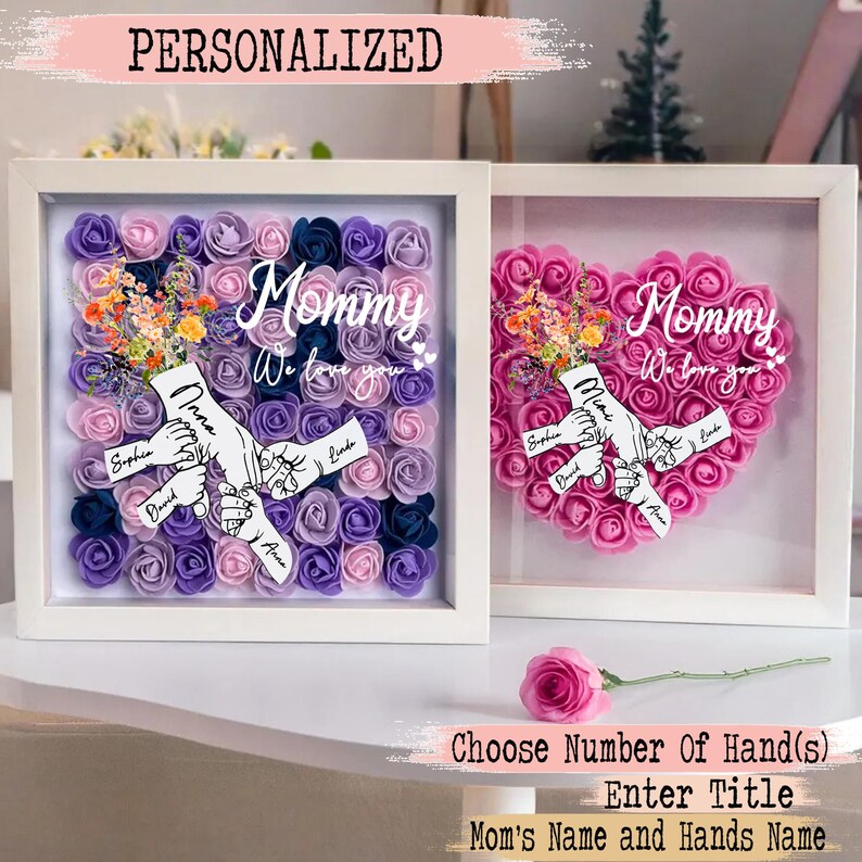 Personalized Wild Flower Handprints Shadow Box For Mom Gift