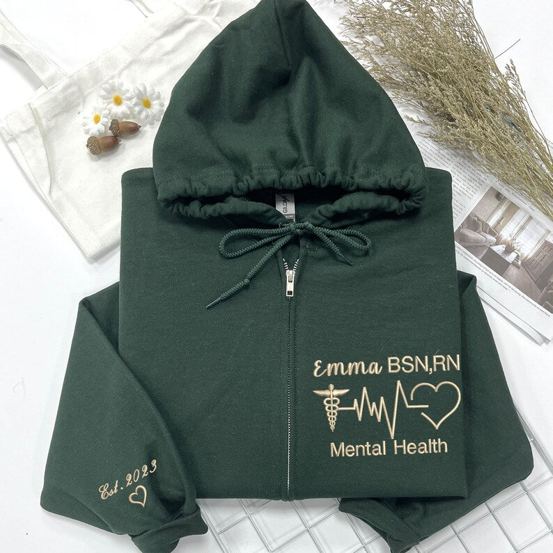 Personalized Embroidered Physician Assistant Full Zip Nurse Hoodie