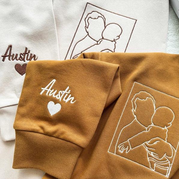 Personalized Dad Outline Embroidered Photo Shirt, Gift For Dad