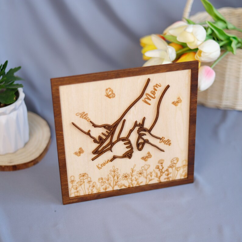 Custom Holding Kids Hands Wooden Sign For Mothers Day Gift For Mom Gift