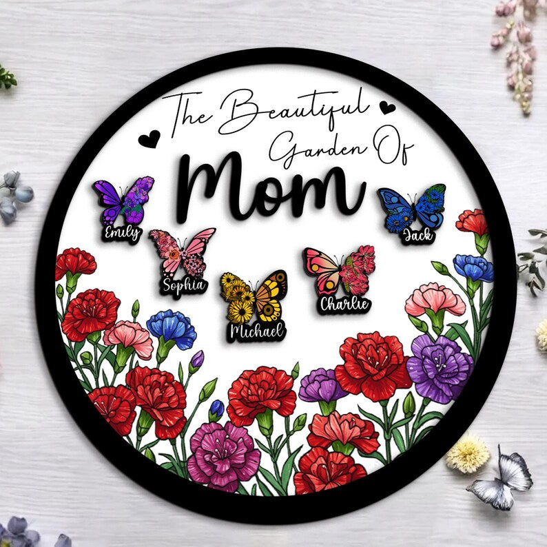 Custom Grandma Gift Personalized Flower Butterfly Birth Month Garden Wooden Sign