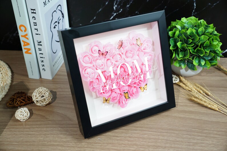 Personalized Flower Heart Shadow Box With Names For Mom