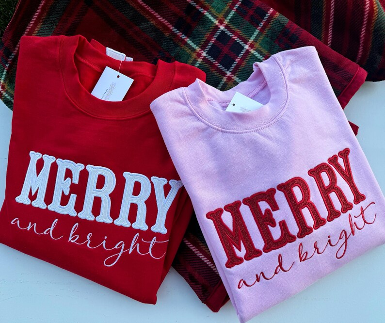 Custom Merry and Bright Glitter Embroidered Side Bow Sweatshirt