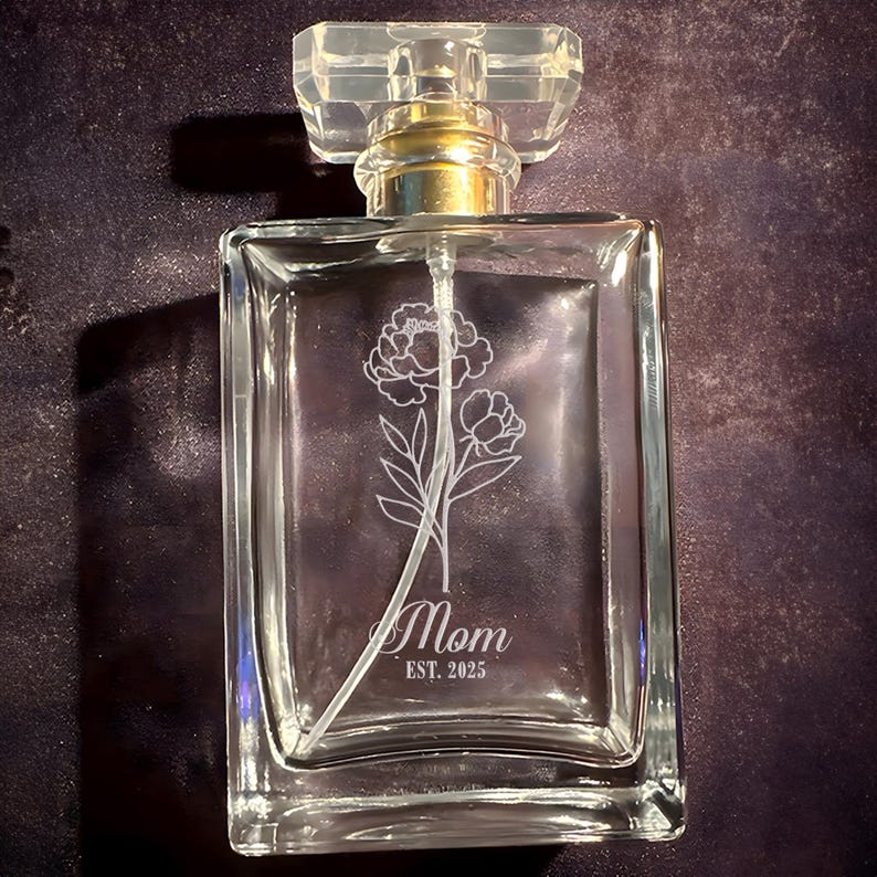 Custom Birth Flower Perfume Bottle - Engraved Birth Flower Gift For Mom