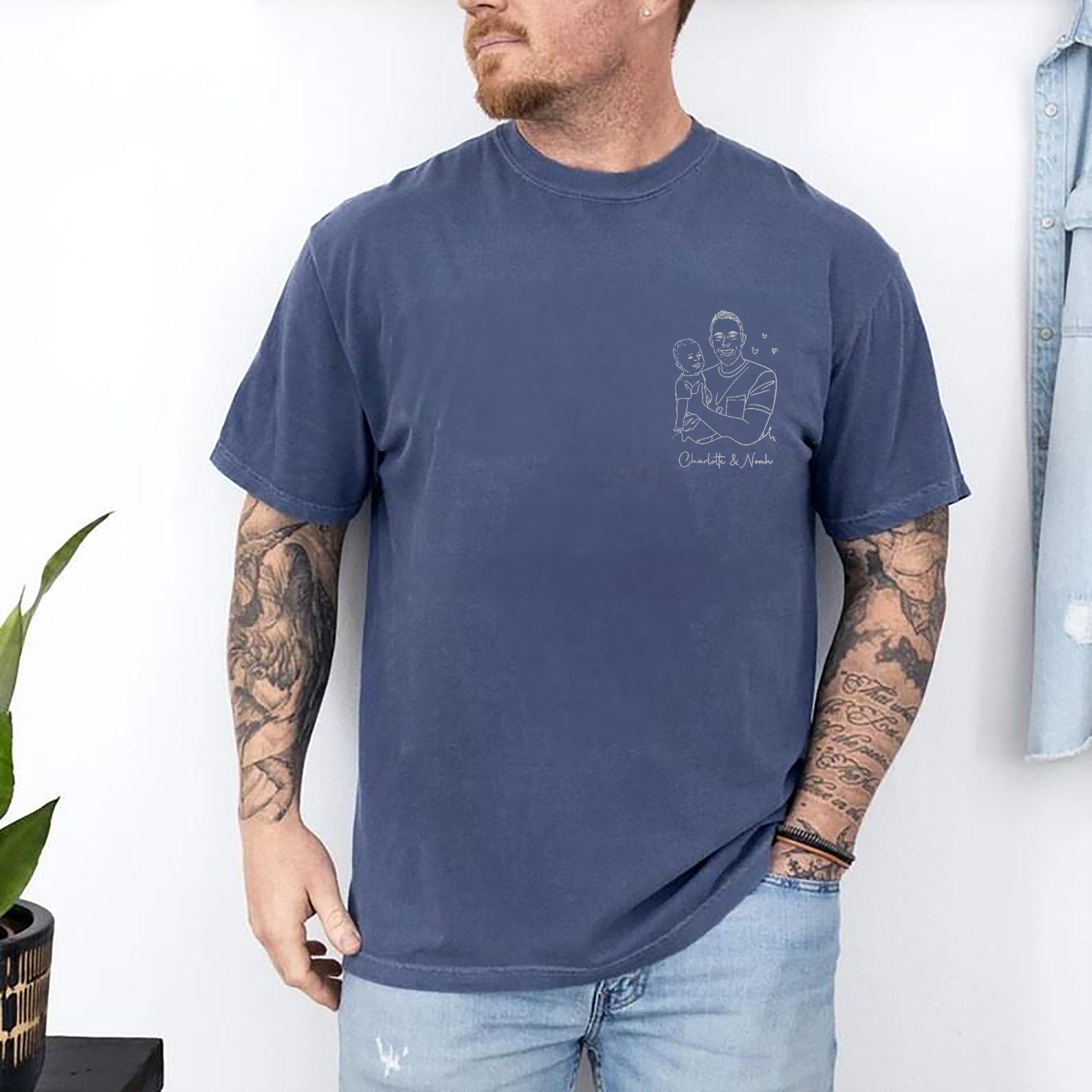 Customized Dad And Grandpa Line Portrait T-Shirt, Father's Day Commemorative Gift