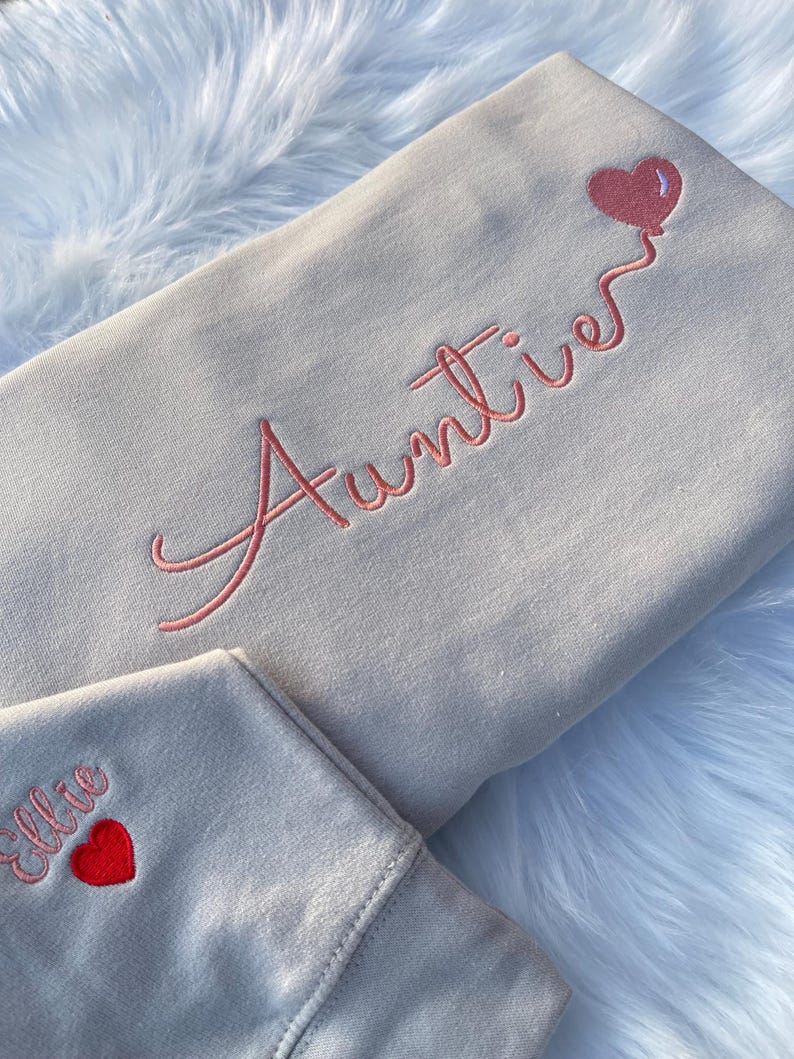 Custom Embroidered Mom Sweatshirt With Child's Name On The Sleeve, A Great Memorial Gift For Mom