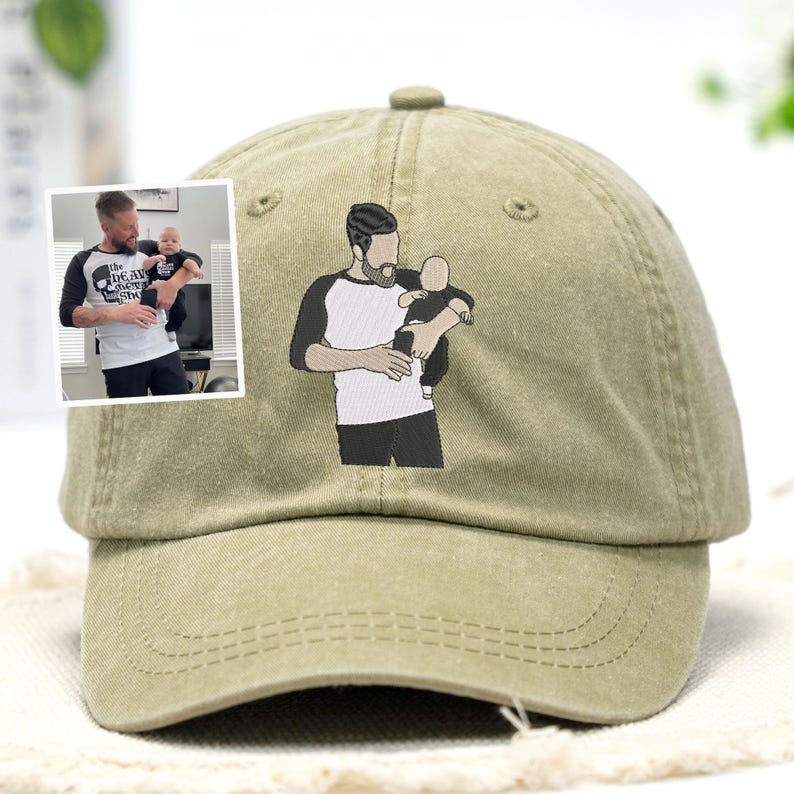 Custom Portrait Embroidered Dad Hat Using Photo Father's Day Gift