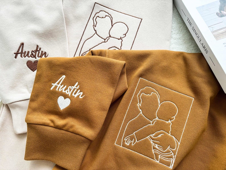 Personalized Dad Outline Embroidered Photo Shirt, Gift For Dad