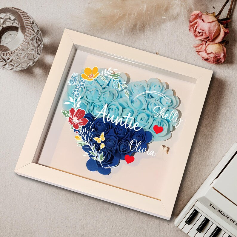 Custom Heart-Shaped Flower Name Box For Mom