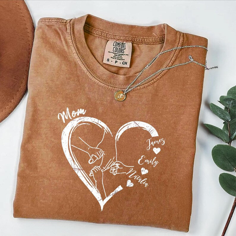 Customized Heart-Shaped Shirt With Child's Name Printed On It, A Mother's Day Gift From Child To Mother