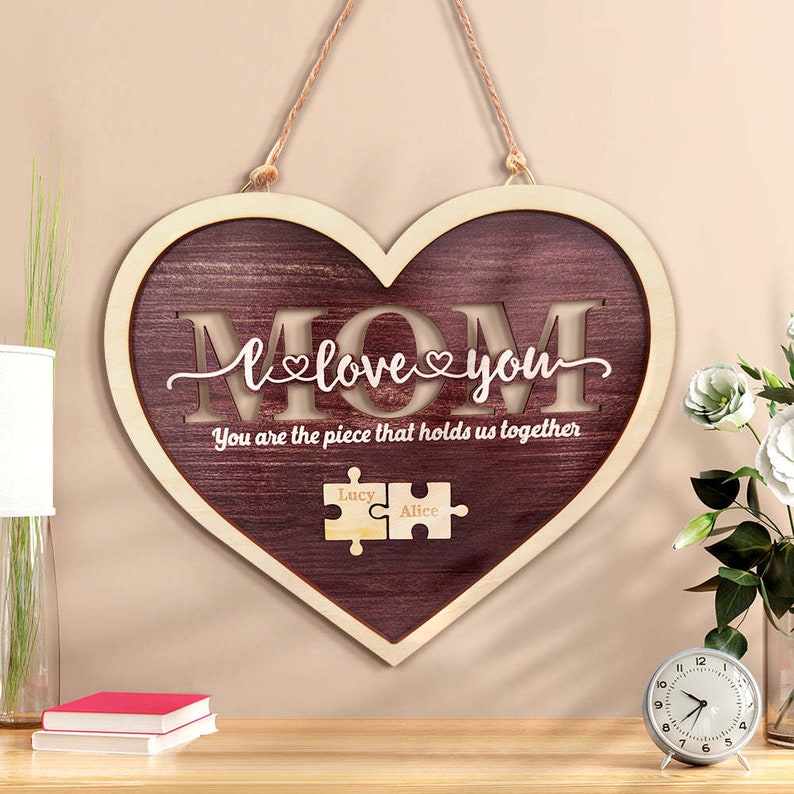 Custom Mom Heart Puzzle Plaque, You Are The One Who Brings Us Together Mother's Day Gift Wall Art