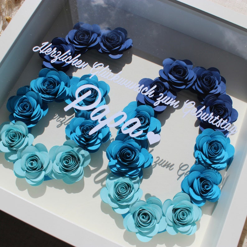 Birthday flower shadow frame, birthday gift, rose frame, personalized lettering