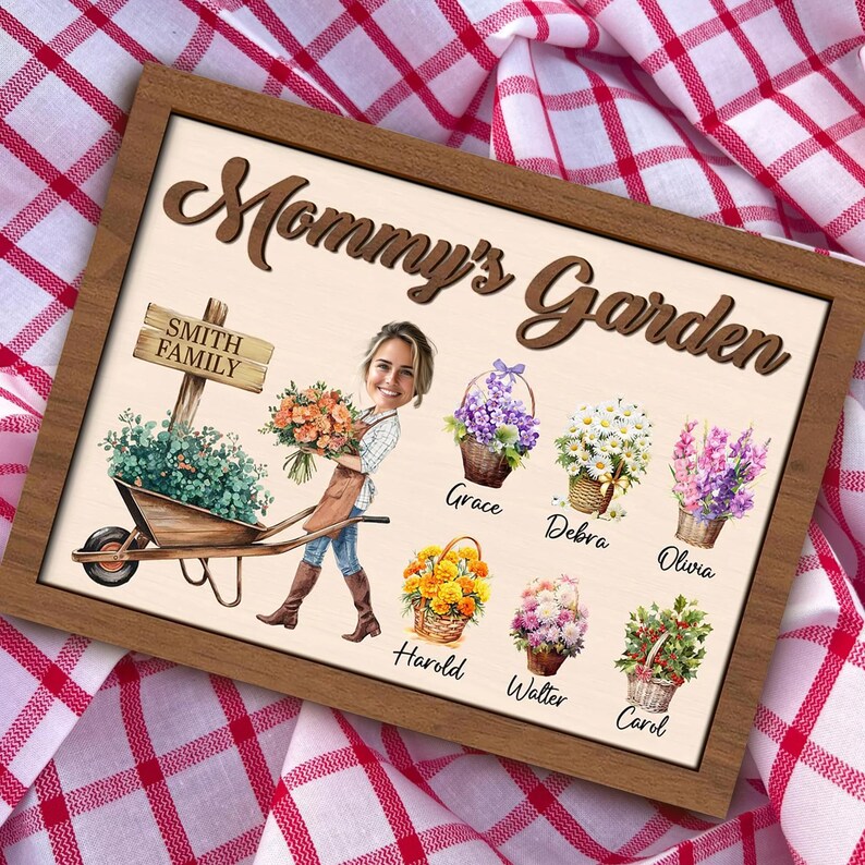 Custom Mom Garden Plaque Birth Month Floral Sign
