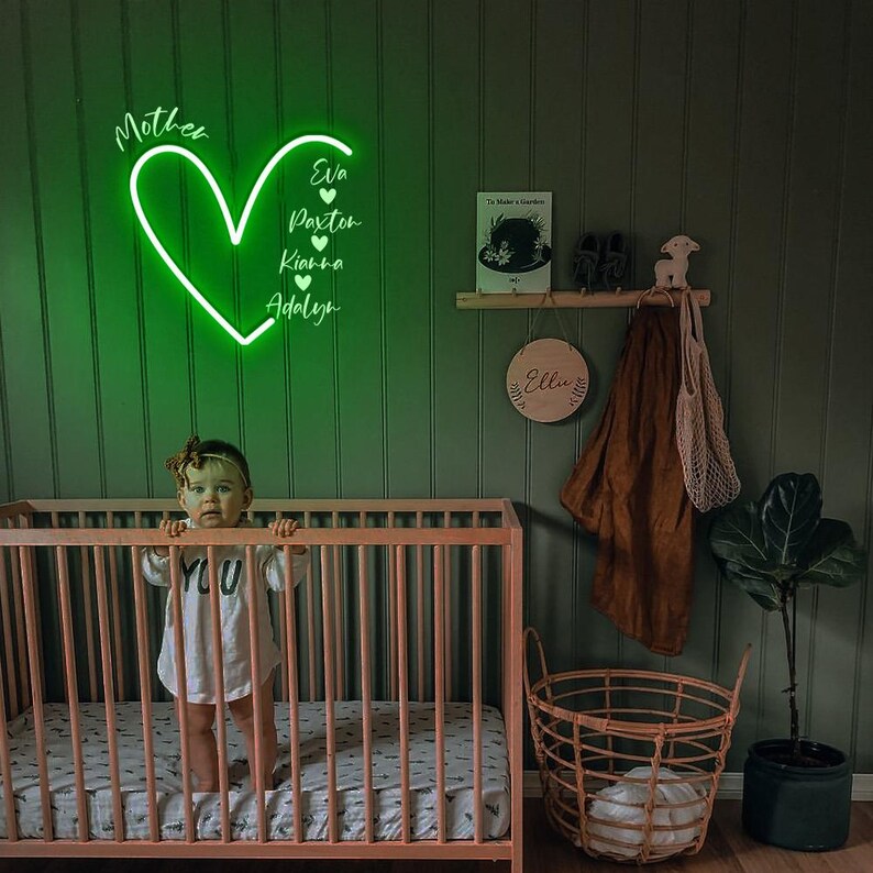 Custom Mama With Kids Names Heart Neon