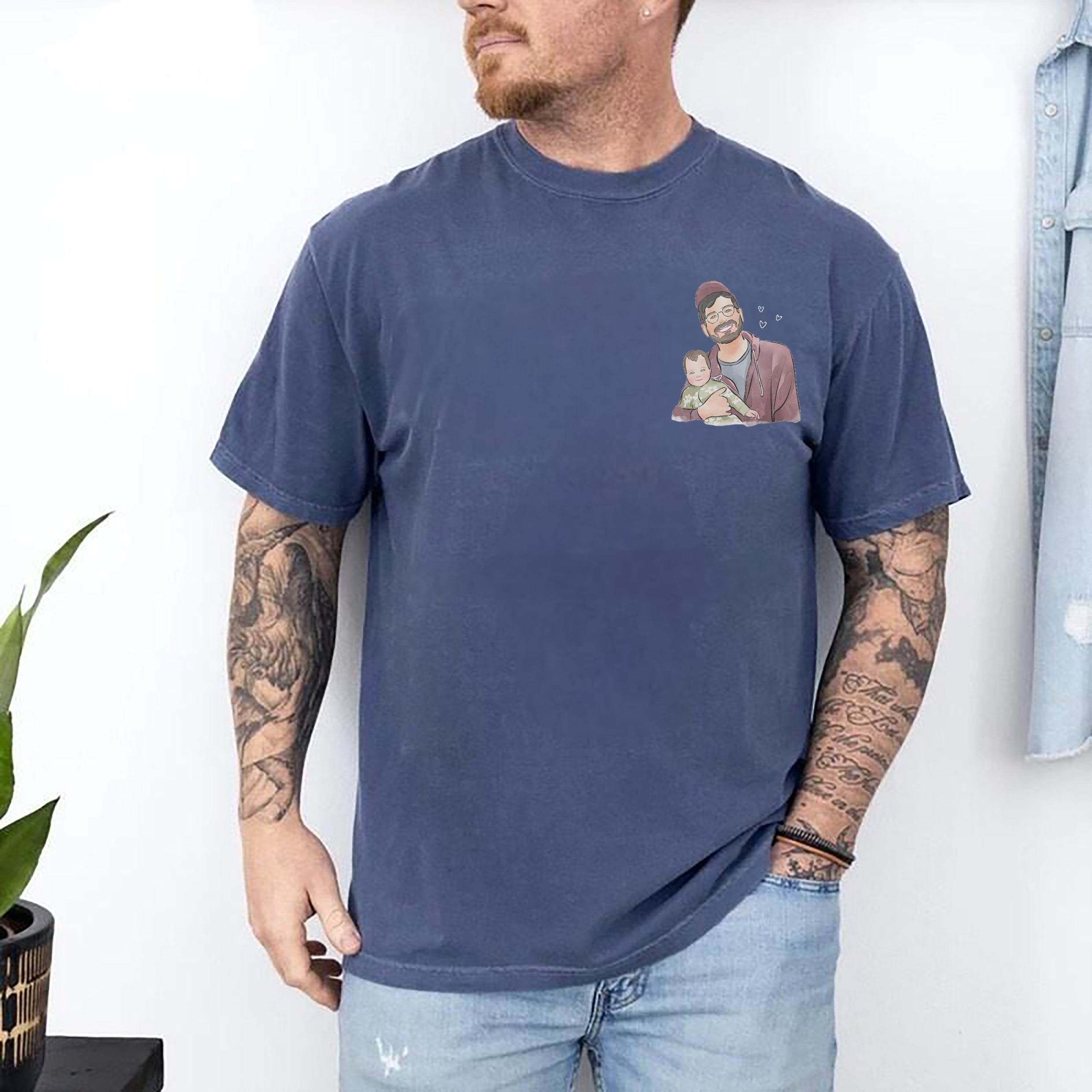 Customized portrait watercolor family painting T-shirt, Father's Day gift for dad and grandpa