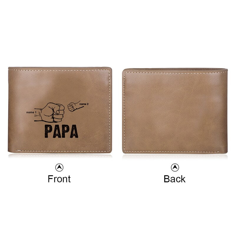 Papa Wallet Fist to Fist - PU Leather Wallet -Dad and Kids Name Wallet - Gift for Husband, Dad