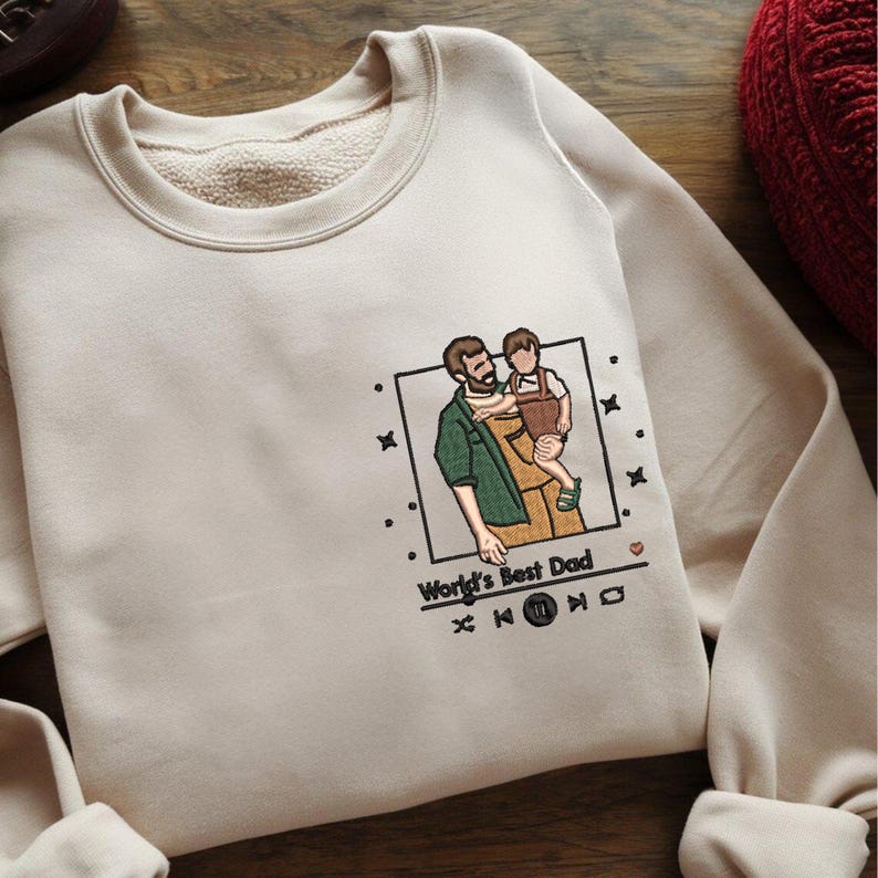 Custom Dad And Son Embroidered Sweater, Custom Portrait From Photo Sweatshirt