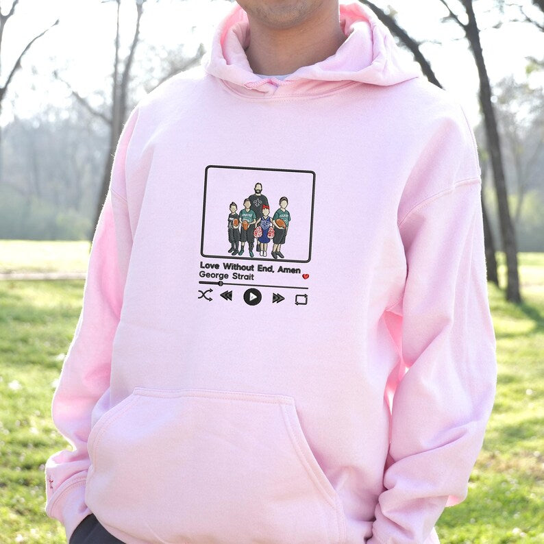 Custom Dad Hoodie With Kid Portrait Father's Day Gift, Personalized Family Portrait Hoodie