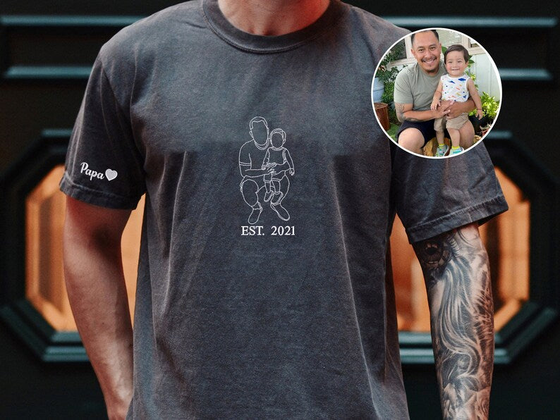 Dad Portrait Embroidered Shirt From Photo,Custom Photo Sweatshirt For Dad