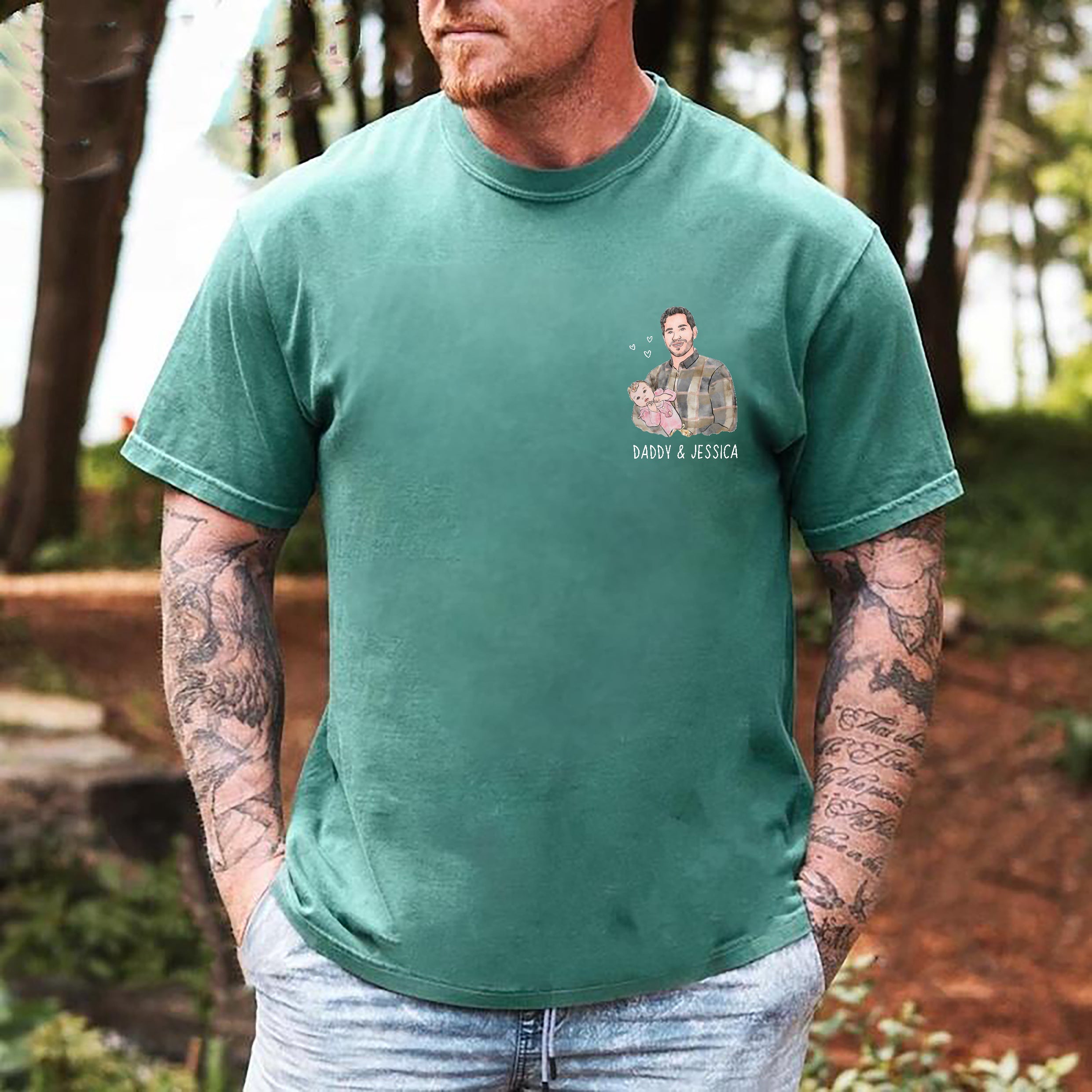 Customized portrait watercolor family painting T-shirt, Father's Day gift for dad and grandpa