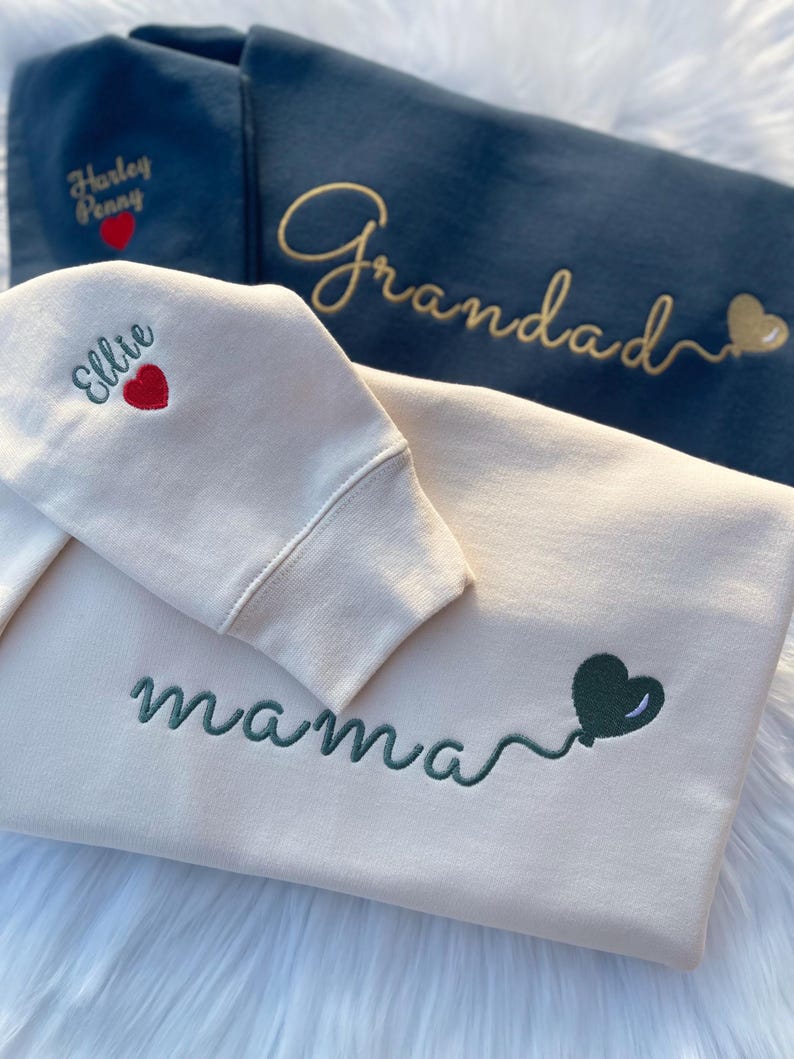 Custom Embroidered Mom Sweatshirt With Child's Name On The Sleeve, A Great Memorial Gift For Mom