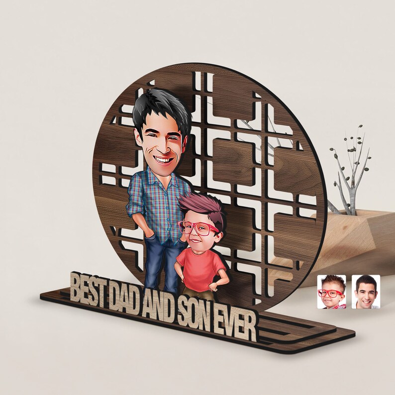 Personalized 3D Wooden Cartoon Father's Day Figurine Trinket, Custom Caricature Portrait, Style 5