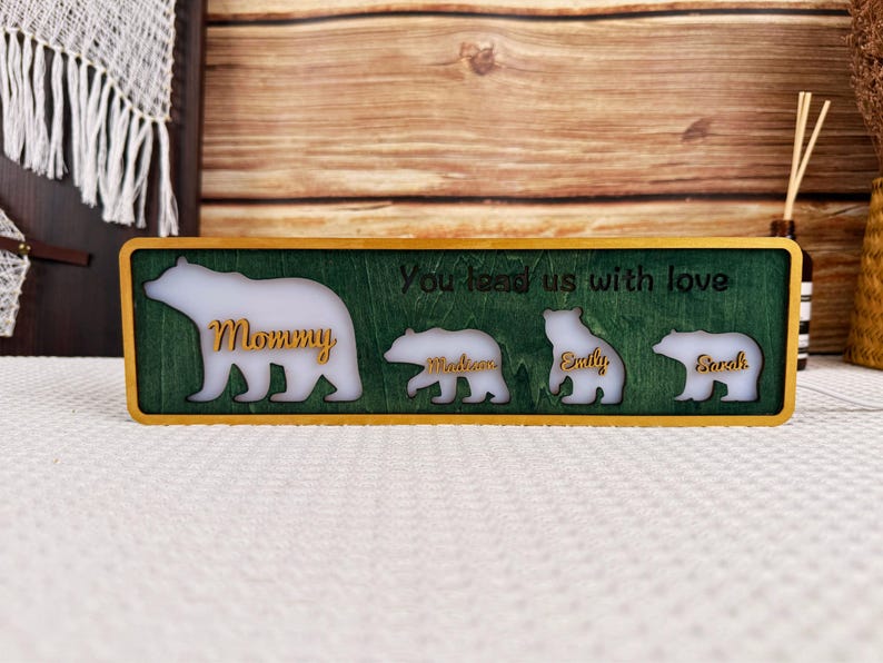 Unique Night Light Of Mother's Day Gift From Kids Husband,Personalized Gift For Mom Of Bear Family
