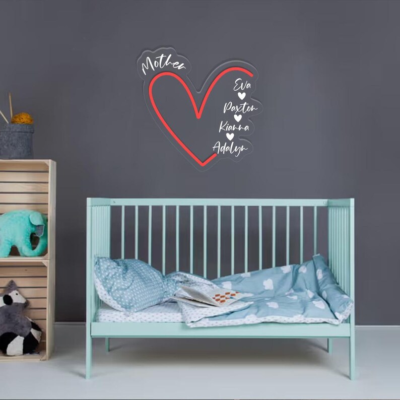 Custom Mama With Kids Names Heart Neon