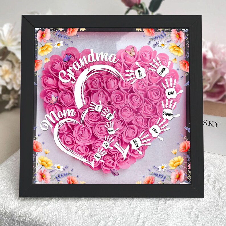 Customized Led Night Light Flower Shadow Box For Mom And Grandma, With Children's Names
