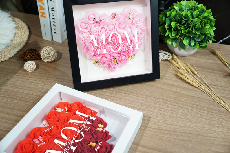 Personalized Flower Heart Shadow Box With Names For Mom