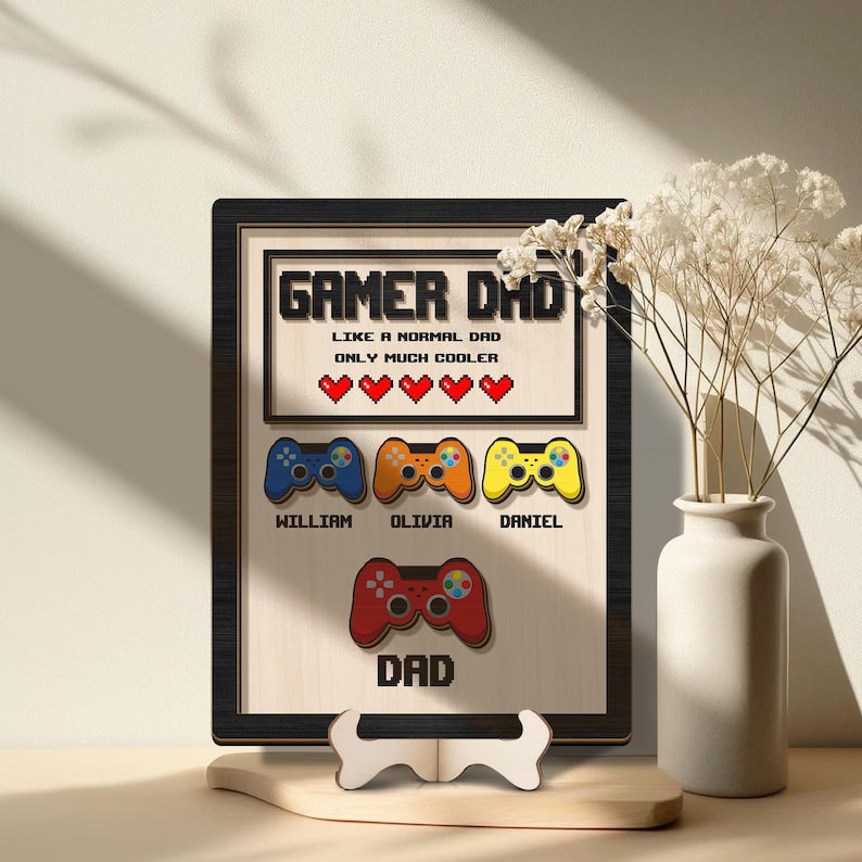 Custom Kid's Names Gamer Wooden Sign, Gaming Hand Play Wood Sign, Father's Day Gift