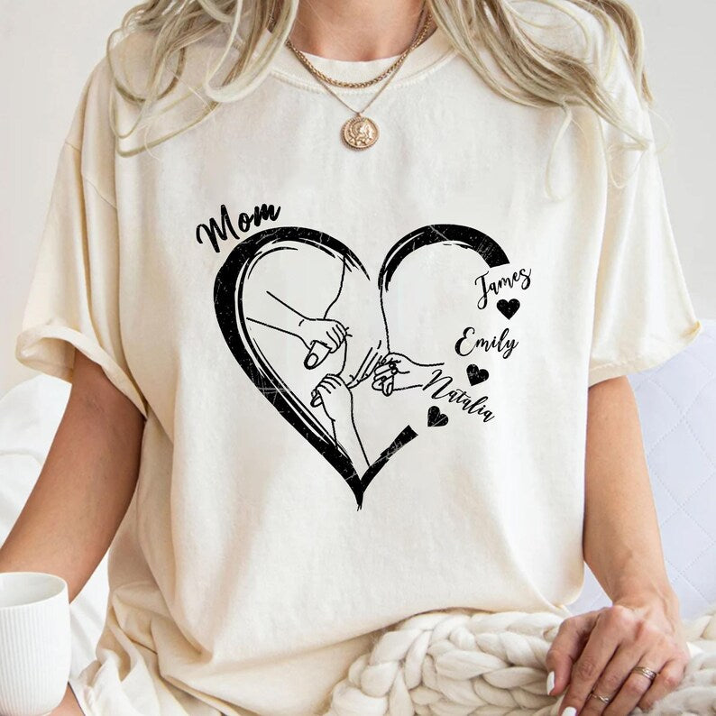 Customized Heart-Shaped Shirt With Child's Name Printed On It, A Mother's Day Gift From Child To Mother