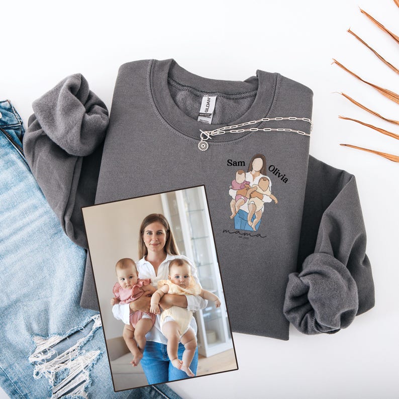 Custom Mom Est 2025 Embroidered Mom Sweatshirt With Photo Name