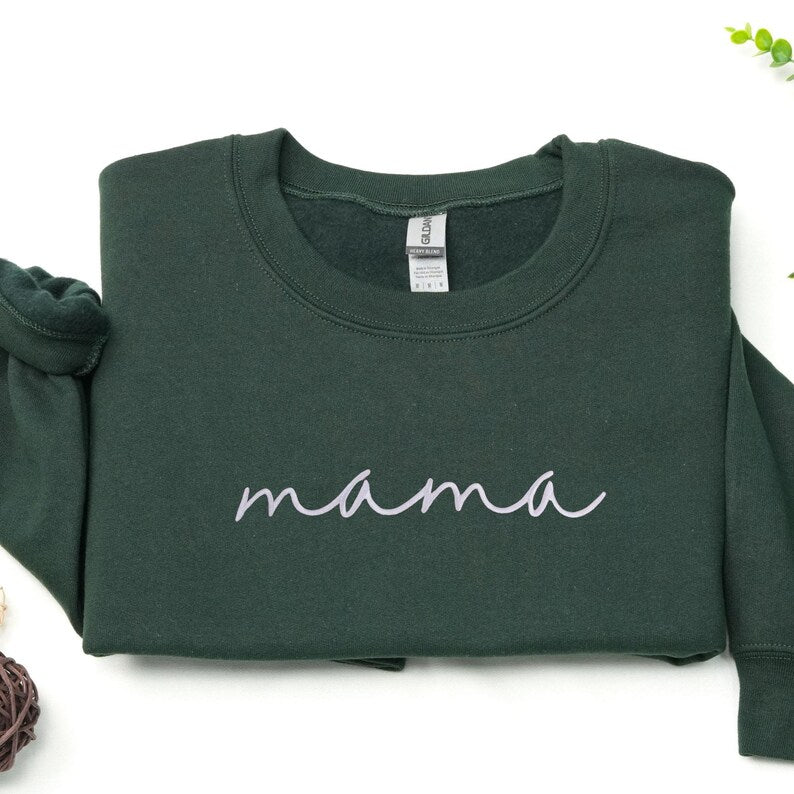 Embroidered Custom Mama Sweatshirt with Mama Birth Flowers & Names on Sleeve