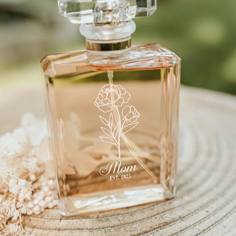 Custom Birth Flower Perfume Bottle - Engraved Birth Flower Gift For Mom